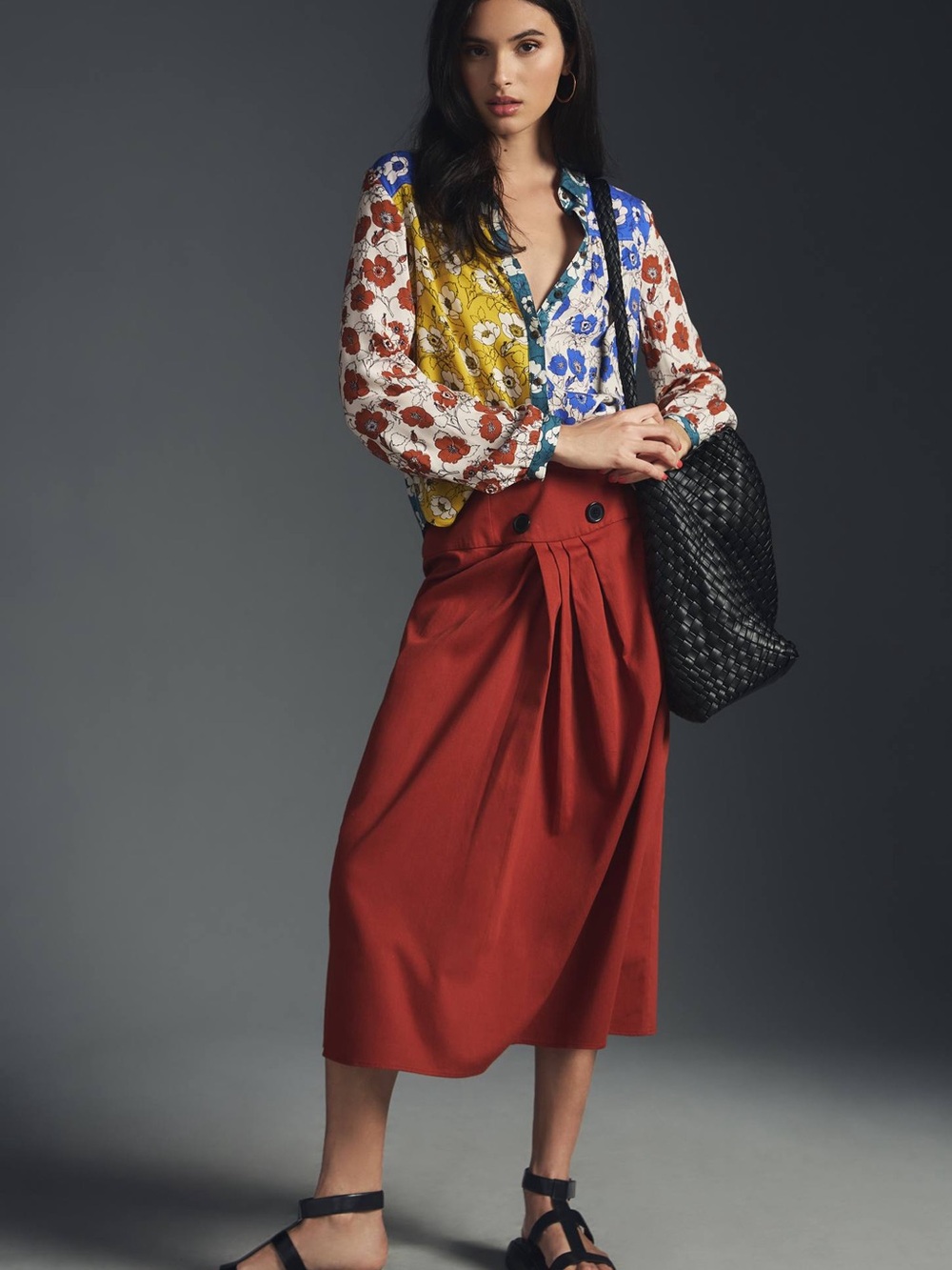 Anthropologie Maeve Paz Alida Contrast Floral Patchwork Buttondown Blouse XXSP - Picture 3 of 16